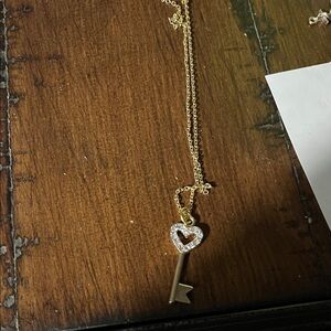 Gold Key Pendant Necklace with Heart Accent 1356